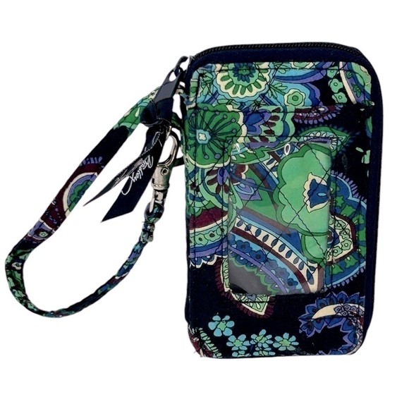 Vera Bradley All-In-One Wristlet Blue Rhapsody Navy/Green/Blue Floral EUC - Picture 1 of 5